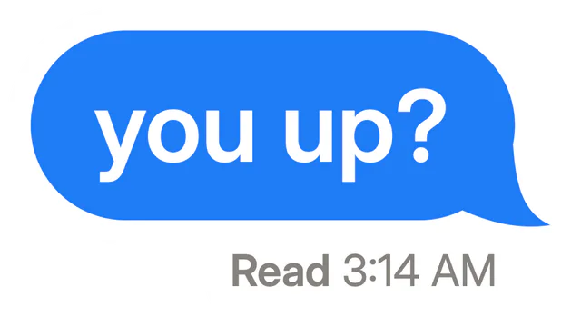 A blue text bubble pillow that says "you up?" with a read receipt, made with Left On Read