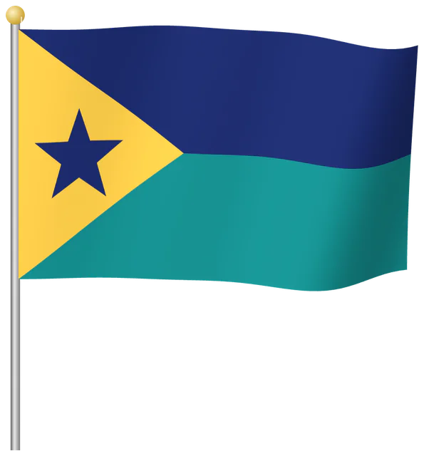 A navy, teal and yellow flag with a star on a flagpole, made with Flag Foundry